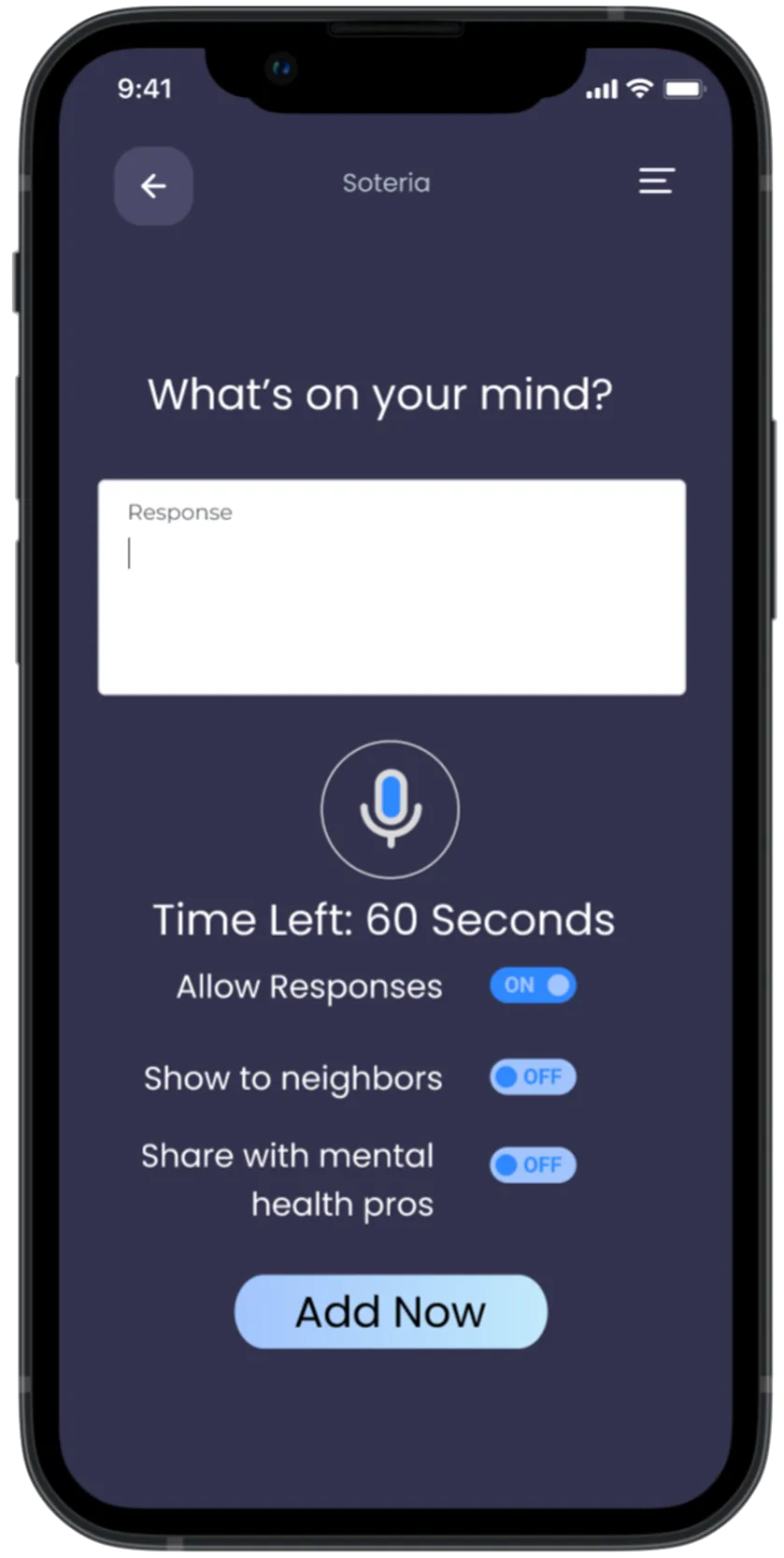 Mobile prompts capture users' thoughts, visualized as messages in bottles within Soteria.