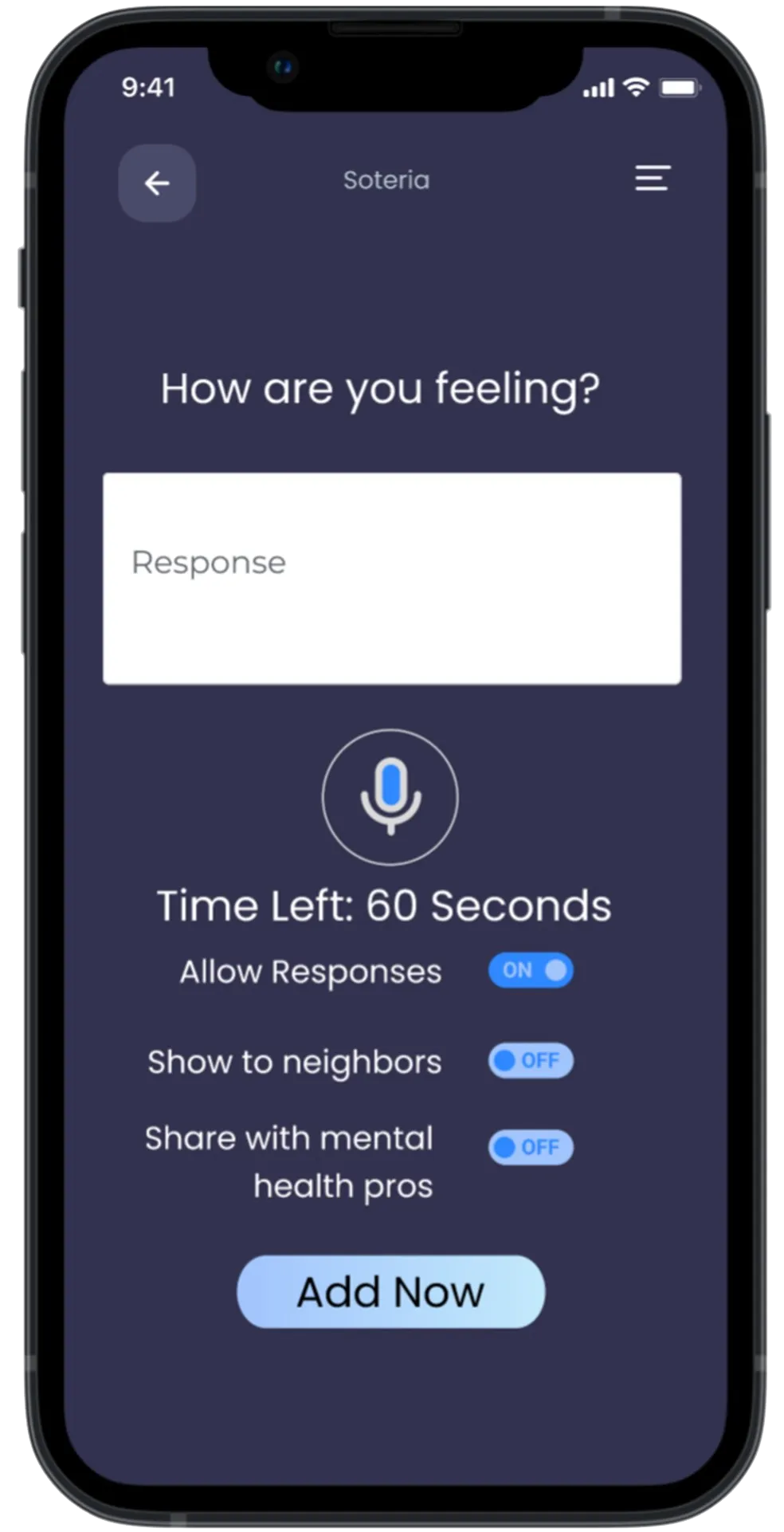 Mobile prompts capture users' feelings, visualized as weather changes (e.g., rain) within Soteria.